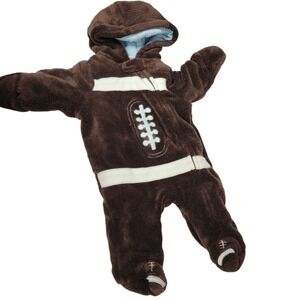 Small Wonders Baby Football Fleece Footie Pajamas Hoodie 0-3 Months